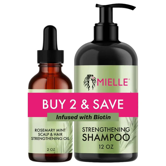 Mielle Organics Rosemary Mint 12 fl oz Strengthening Shampoo + 2 fl oz Scalp & Strengthening Hair Oil